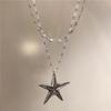 Double Layer Exaggerated Metal Big Starfish Pendant Necklace for Women Gothic Punk Crystal Beads Star Choker Y2K Party Jewelry