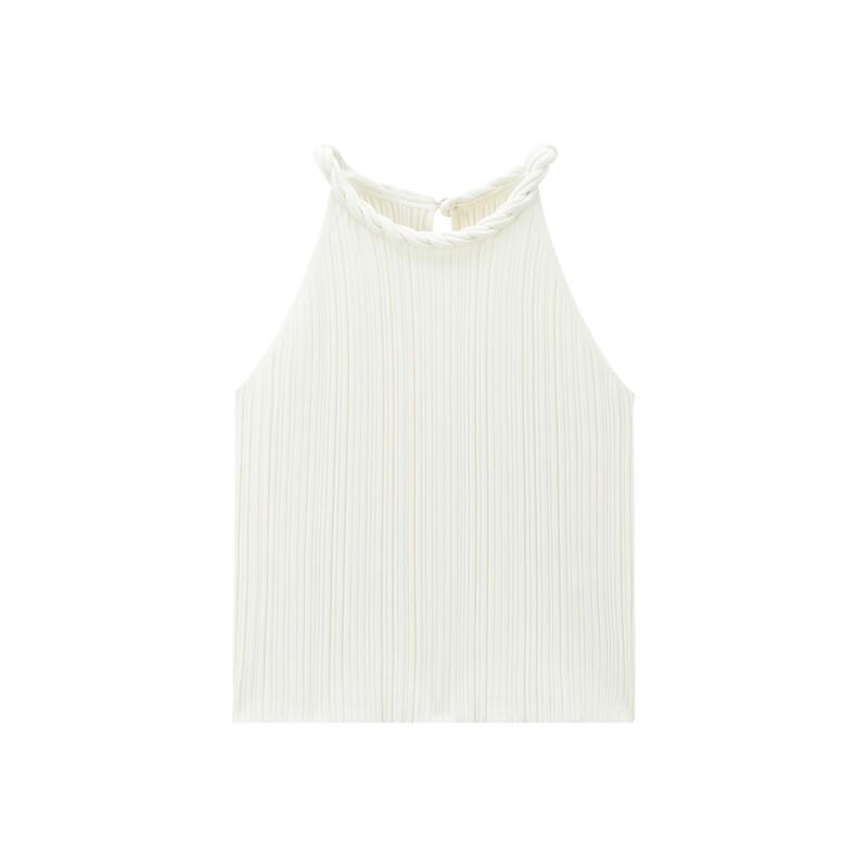 Peacebird Women's Knit Halter Neck Tank Top with Hollow Back