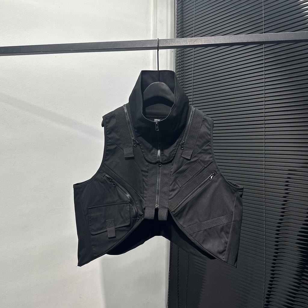 Multi-pocket Punk Techwear Vest Man Woman Outdoor Tactical Functional Detachable Collar Waistcoat