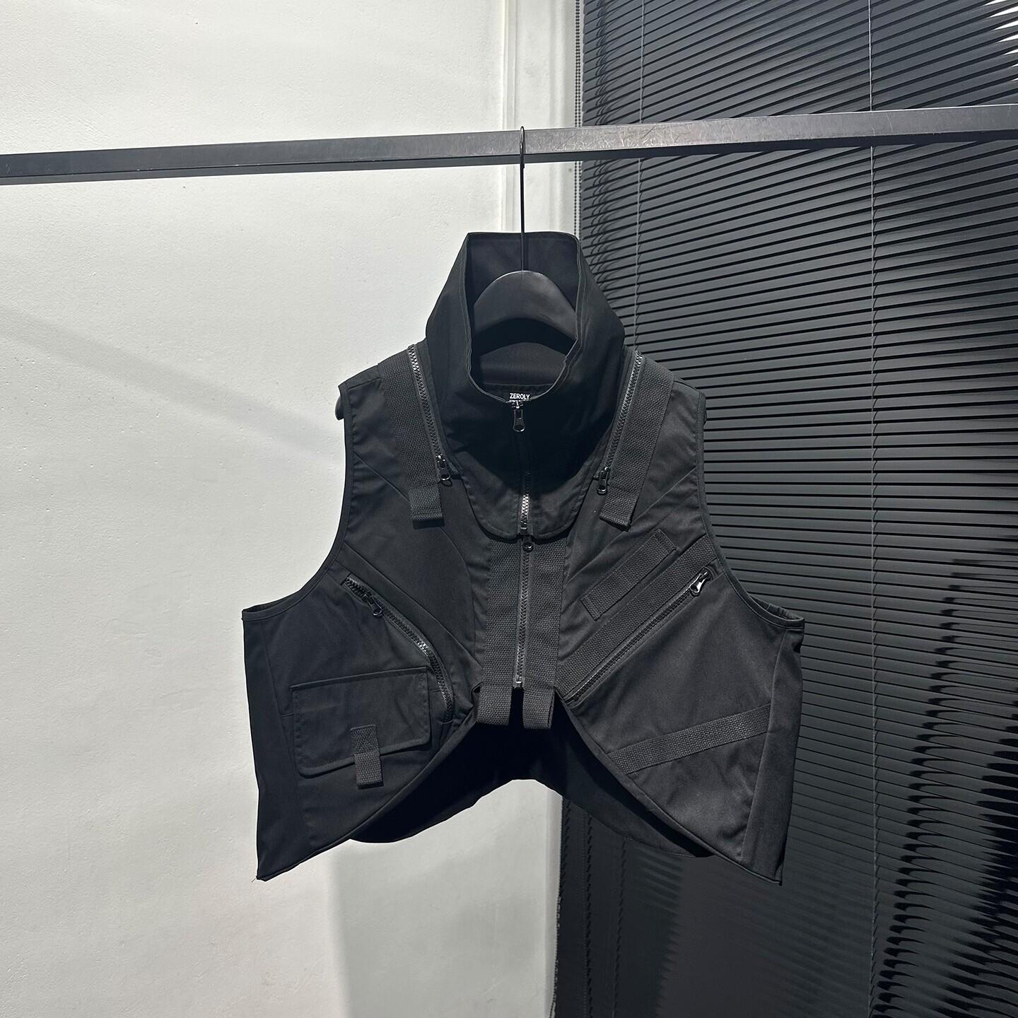 

Multi-pocket Punk Techwear Vest Man Woman Outdoor Tactical Functional Detachable Collar Waistcoat M чёрный