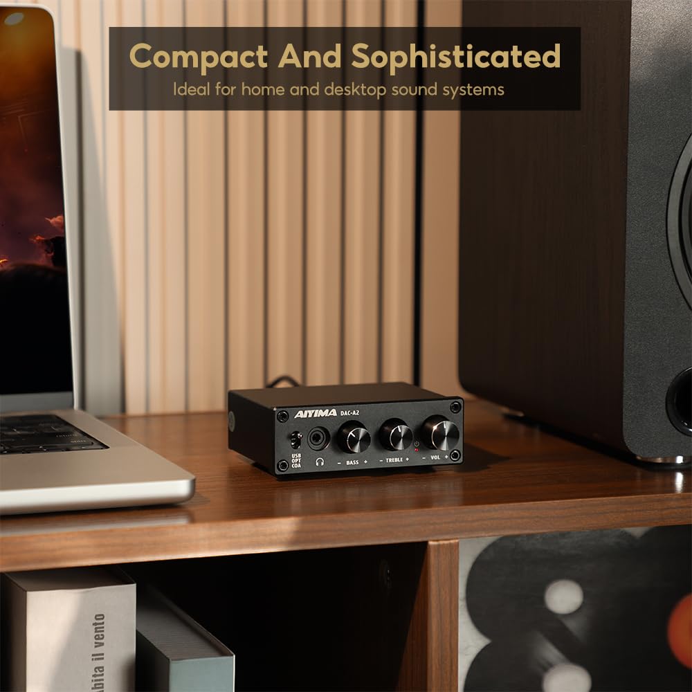 AIYIMA Kopfhörerverstärker, Kopfhörerausgangskonvertierung, analoger Desktop-Audiokonverter, 5 V, 24 Bit, 192 kHz, DAC-A2, PC-USB/optischer/koaxialer Eingang, RCA/3,5 mm