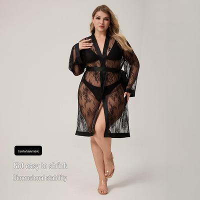 Yaoting Plus Size Lace Sexy Short Robe: Women's Comfortable Home Wear Bathrobe WP5010