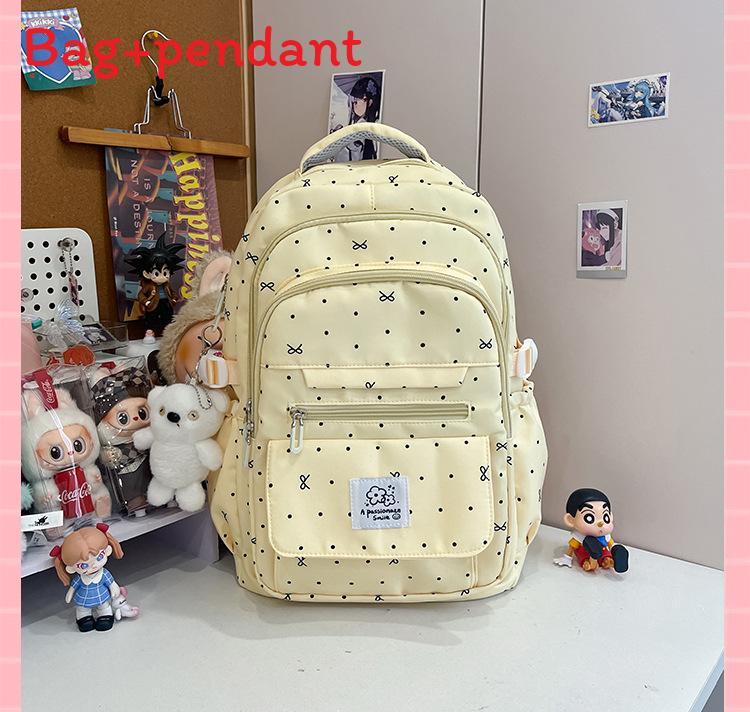 Schulrucksack für Mädchen mit Pünktchen-Schleifen-Design und wasserabweisendem Nylon für den Schulgebrauch