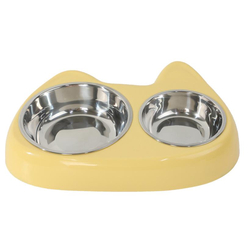 Cat Bowl, Anti-choking Slow Food Cartoon Size Cat Eye Double Bowl, Anti-slip and Easy-to-clean Stainless Steel Dog Bowl and Cat Drinking Bowl