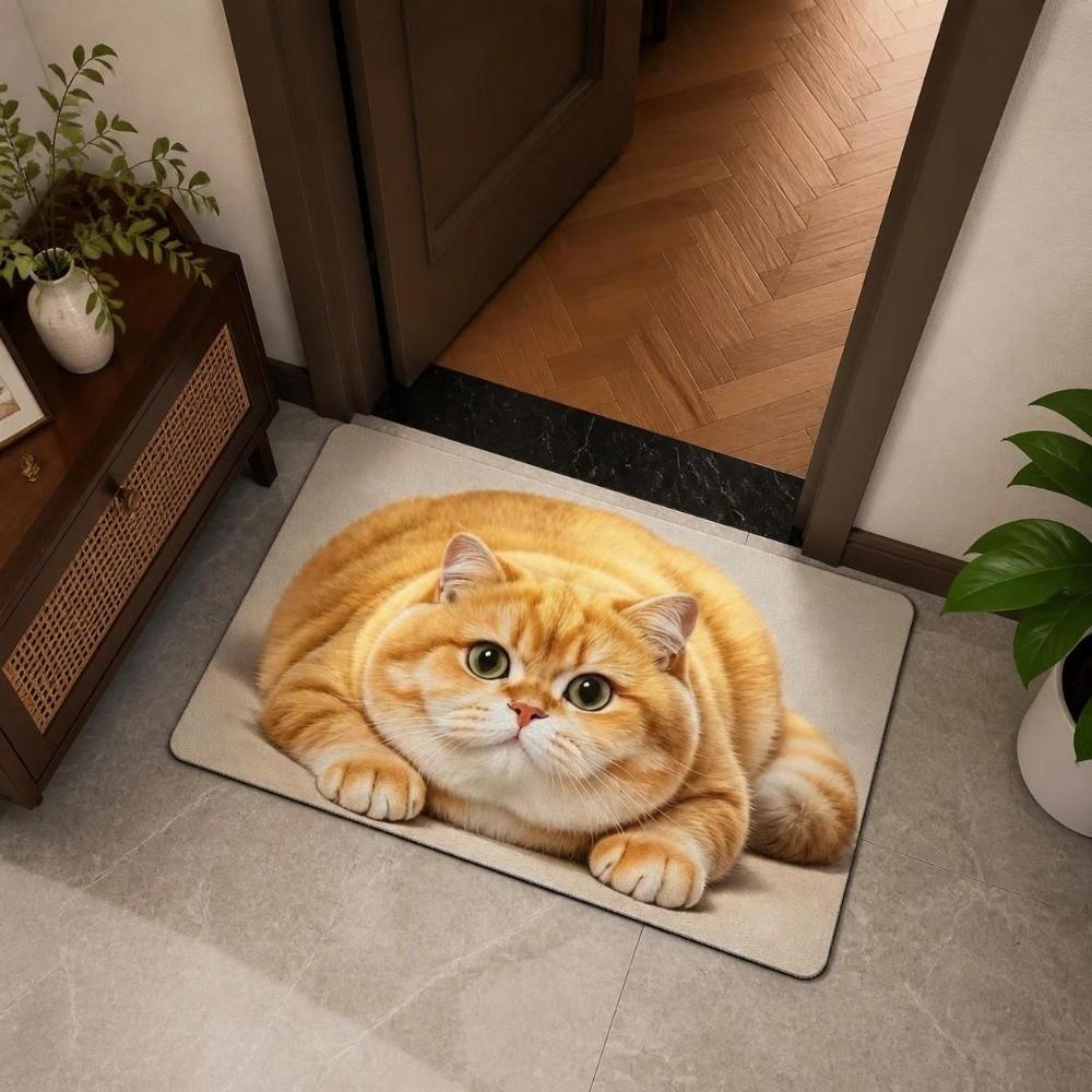 Diatomite Cat Print Doormat Non-slip Pet Floor Mat Cute Entryway Rug Hallway