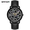 Sanda Cool Wheel Men's Skeleton Dial Leather Strap Waterproof Quartz Watch