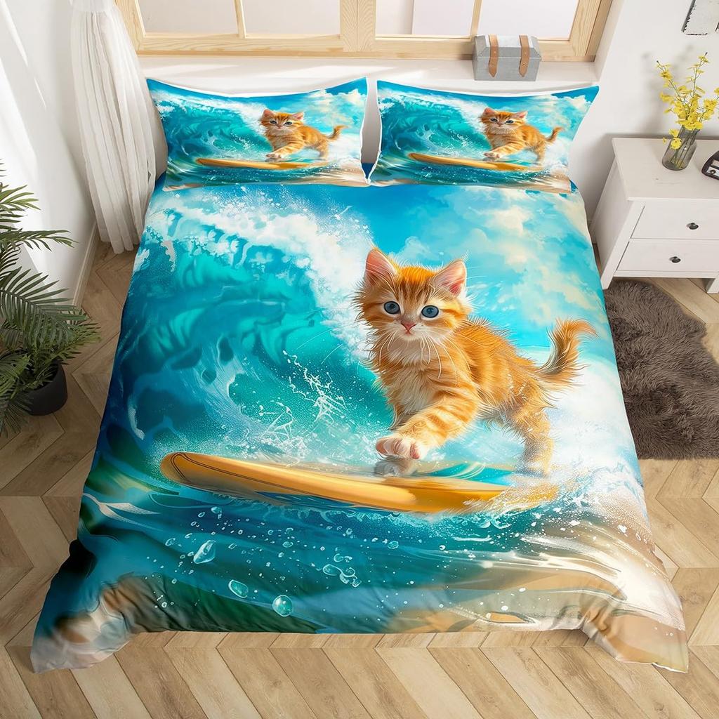 Surf Duvet Cover for Kids Teens Quilt Cover Queen King Size Lightweight Down Room Decor 2 Pillowcases 1 Duvet Cover No Comforter