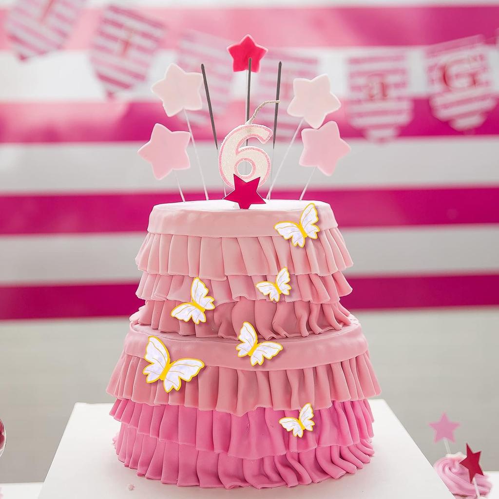 40Pcs Glitter 3D Butterfly Decorations - Golden Birthday Cake Toppers, Rainbow Cupcake Toppers, Wall Stickers for Room Decor