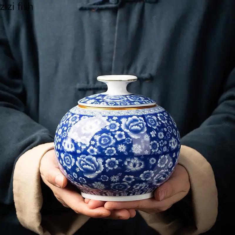 Blue and White Porcelain Tea Canister Ceramic Tea Organizer Box Storage Jars Desk Decoration Tea Jar Coffee Container Teas Caddy