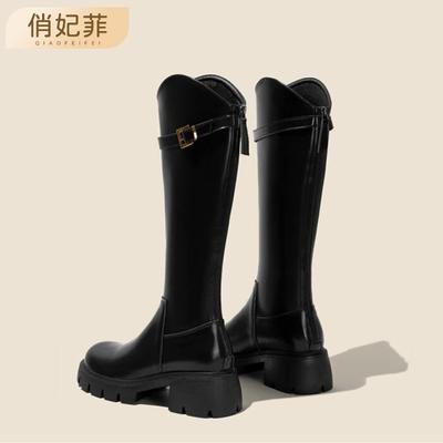Qiao Feifei~ Vmouth Long Boots for Women's New Thicksoled Elastic Knight Boots, Rear Zipper High Boots for Children