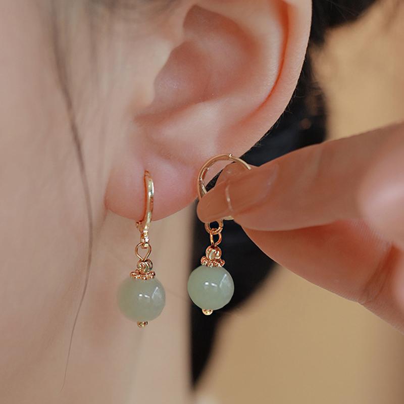 PANJBJ 925 Sterling Silver Rose Hotan Jade Earring for Women Girl Ethnic Style Versatile Temperament Jewelry Gift Dropshipping
