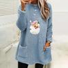 Women's Santa Claus Print Round Neck Long Sleeve Plush Pocket Top