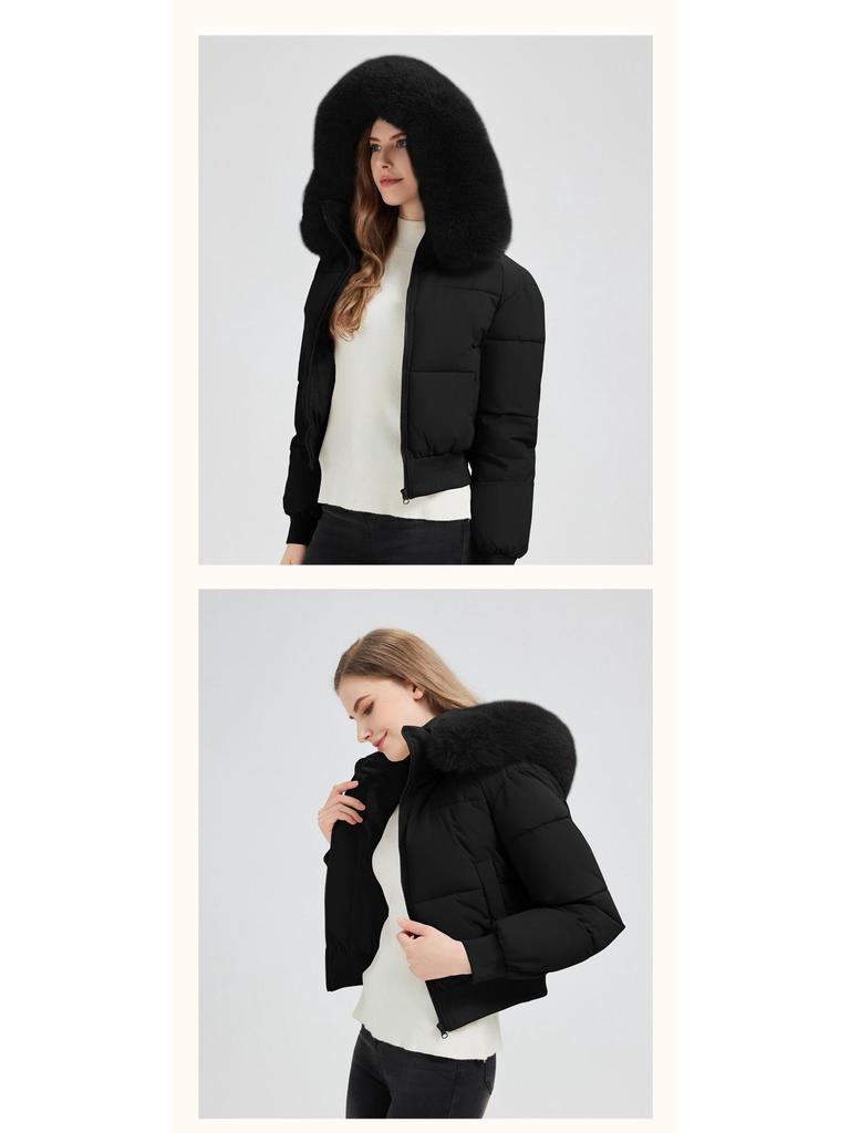 European & American Design Hooded Fur Collar Women's Winter Coat 2025: Short Style Cotton Jacket