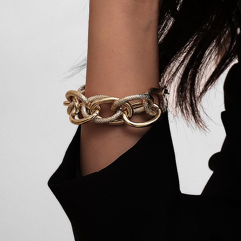

Ingemark Minimalism Gold Color Geometry Chunky Bracelets for Women 2026 New Punk Metal Wide Hand Chain Steampunk Jewelry Gift