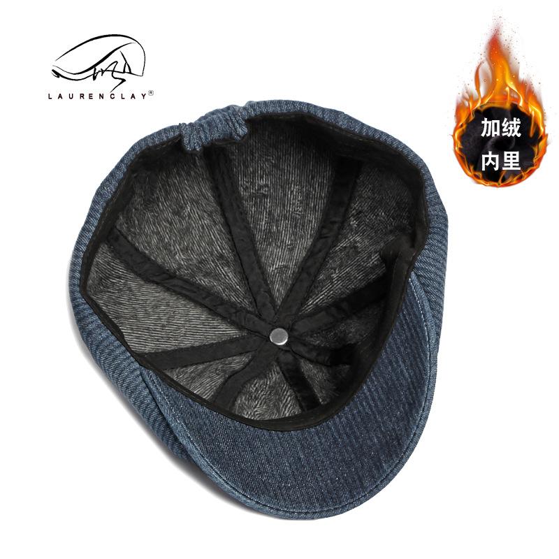 

Octagonal hat women s autumn and winter new velvet thickened warm beret British retro washed denim newsboy hat tide Adjustable чорний