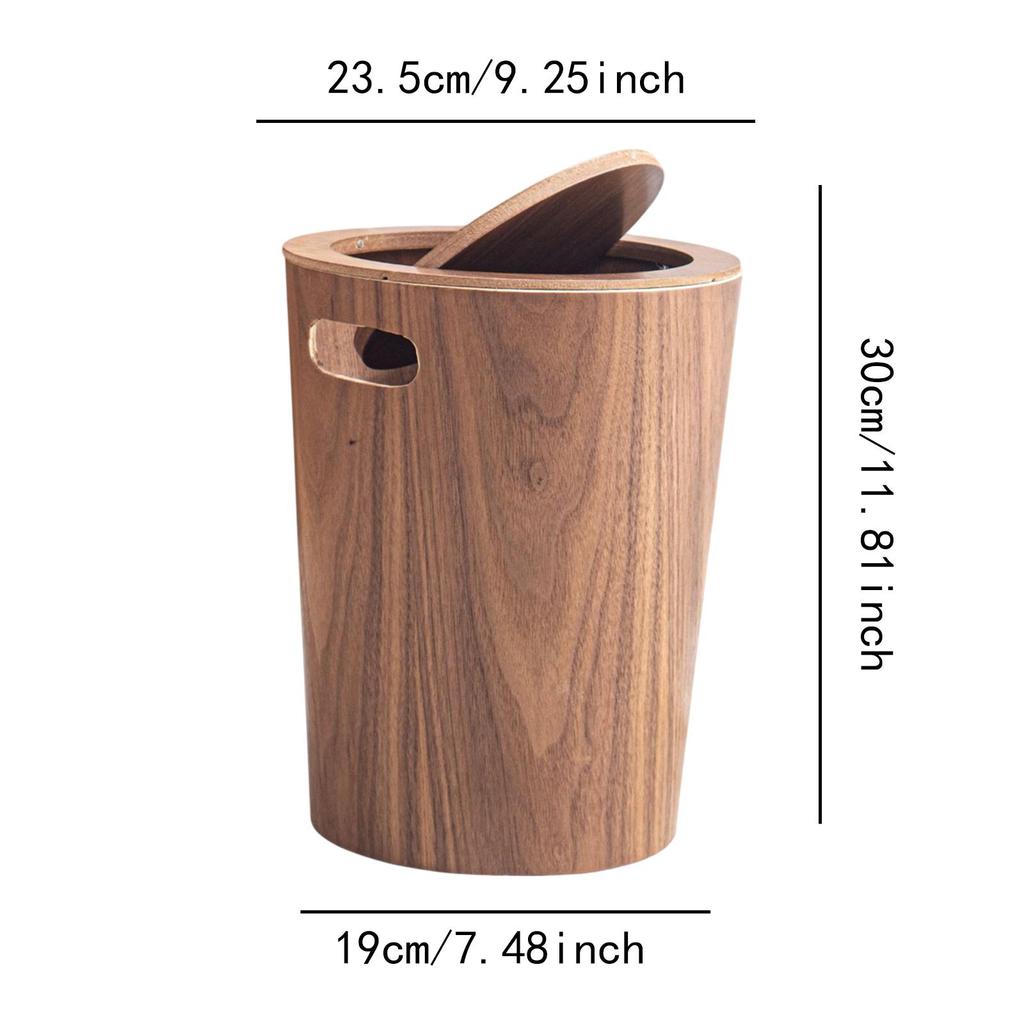 Wood Trash Can with Lid, Wastebasket Garbage Bin Decorative with Swing Lid Garbage Can,
