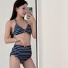 2025 Women's Sexy Split Stripe Bikini - Japanese & Korean Style Swimwear for Small Busts