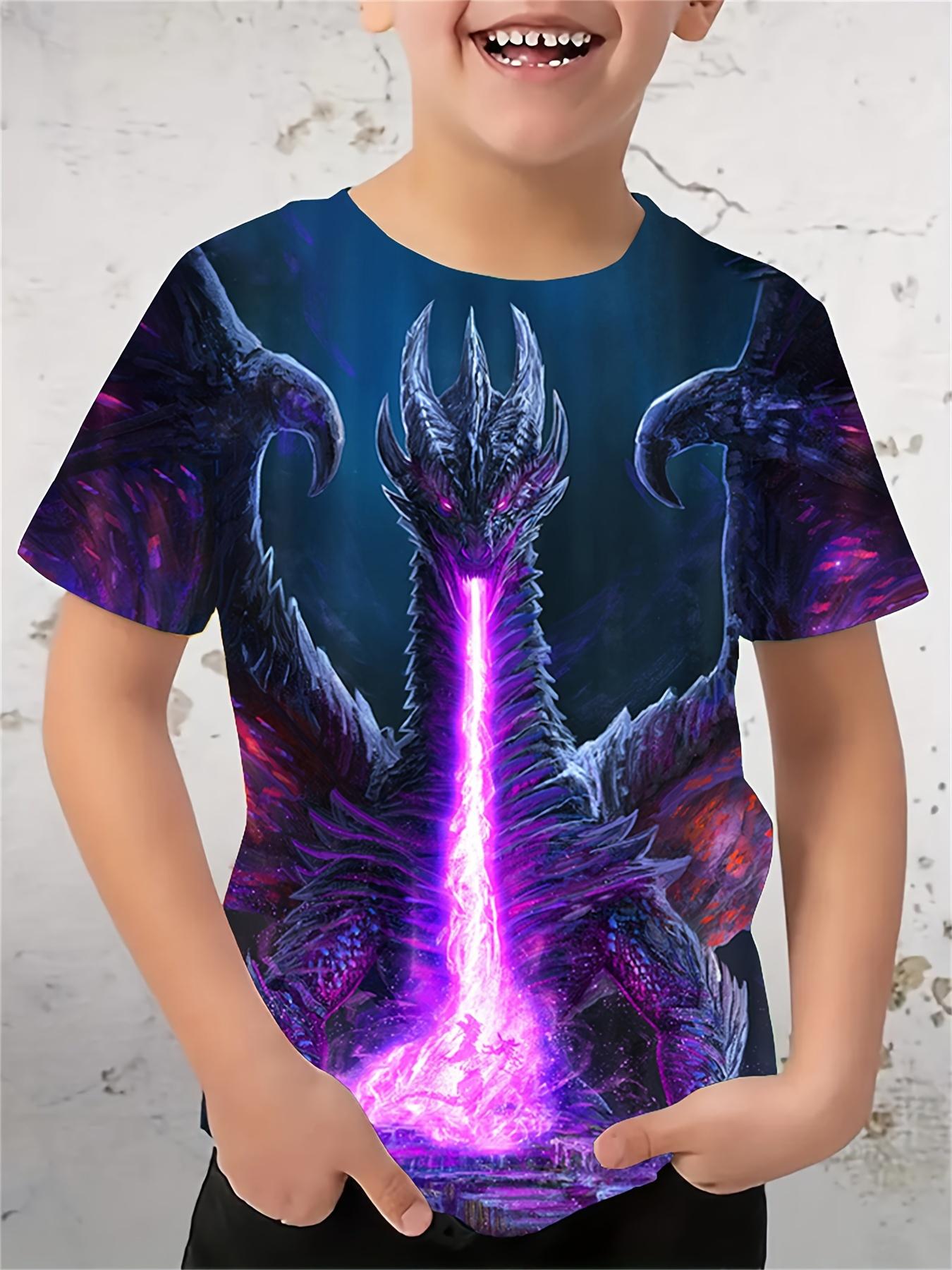 

Детская одежда Футболки для мальчиков Детская футболка с коротким рукавом Стильный 3D-принт дракона Графи Повседневная летняя одежда для девочек Топы 150