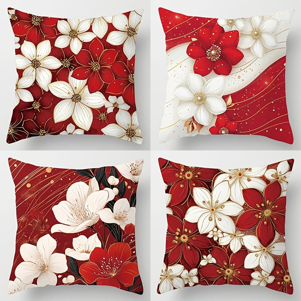 Modern Floral Pillowcase With Red And White Flowersbedroom Sofa Decorative Cushion Cover With Zipper Soft Cushion Cover