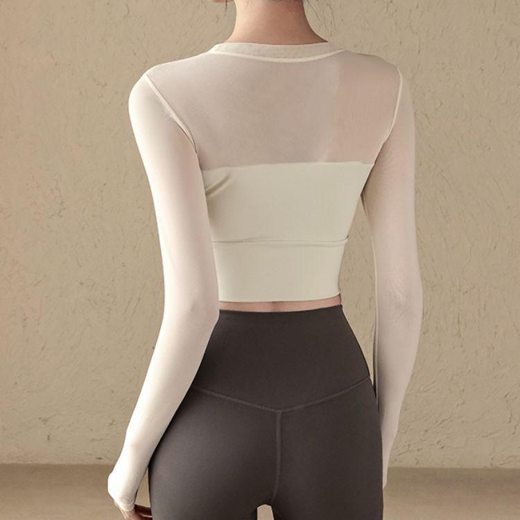 Women's Long-Sleeve Yoga T-Shirt with Built-in Bra for Fitness, Pilates, and Running - Global Style