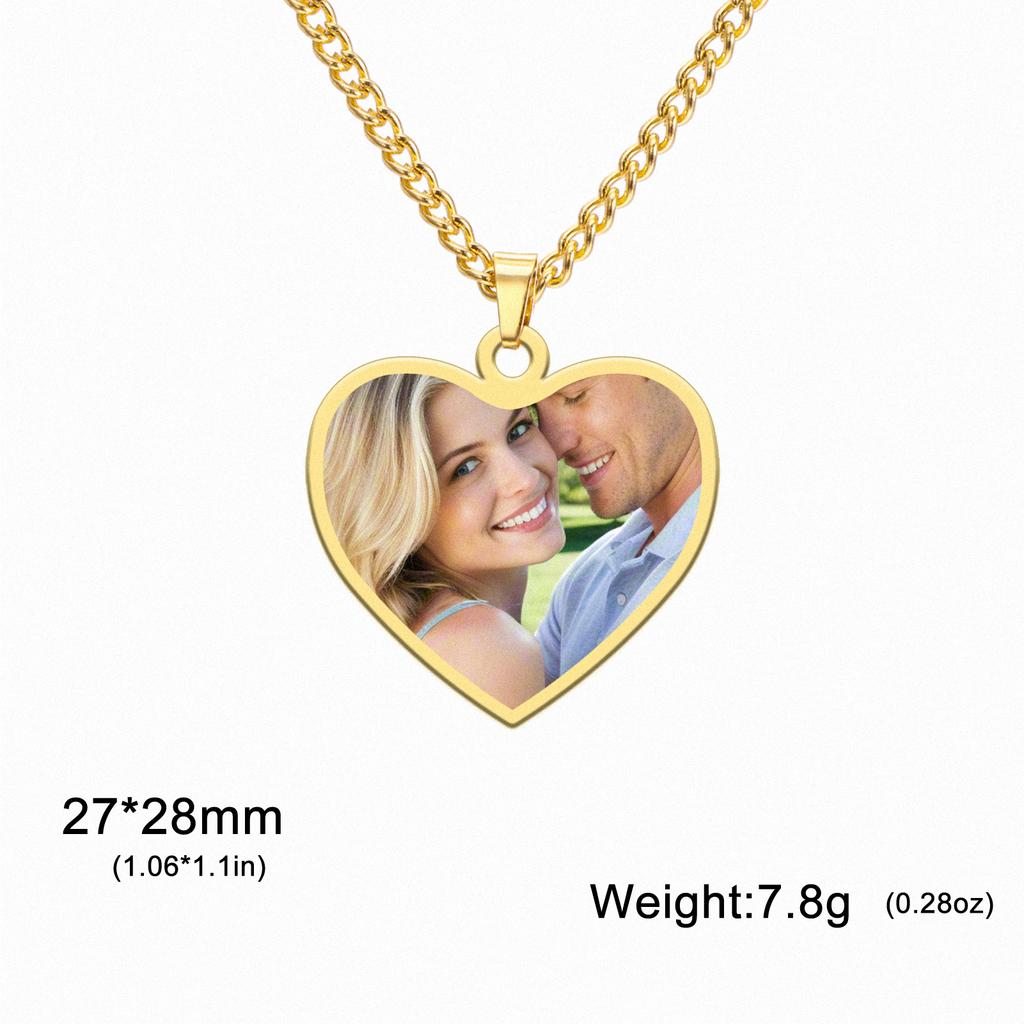 Collana Ciondolo Rotondo Cuore Rettangolo con Foto Personalizzata Acciaio Inossidabile Gioielli per Donna Uomo Famiglia Regalo di Compleanno
