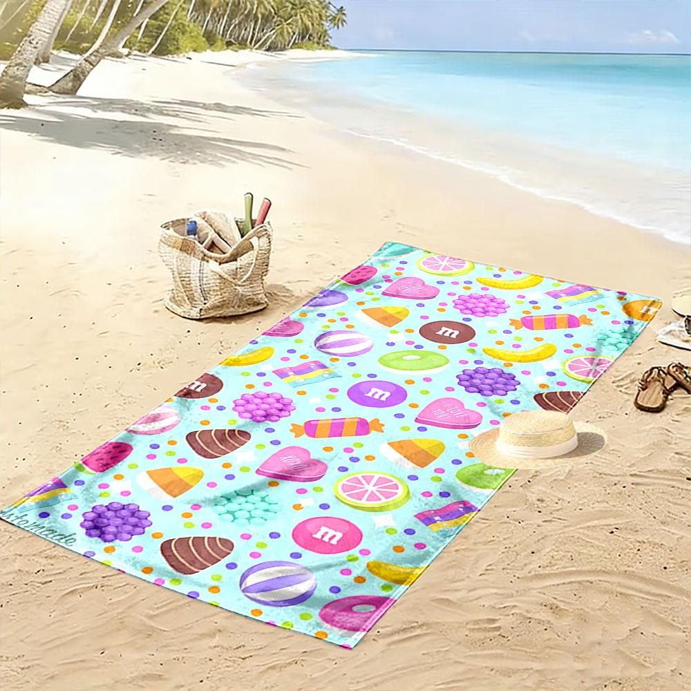 Colorful Candy and Fruits Design Beach Towel Quick-drying for Travel Outdoor Sports Jogging Beach and Swimming