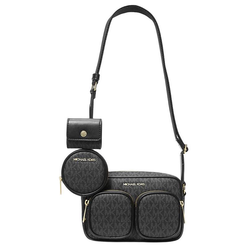 MICHAEL KORS Jet Set Logo Gold Hardware Coated Canvas Crossbody Bag Medium Women s Black чёрный