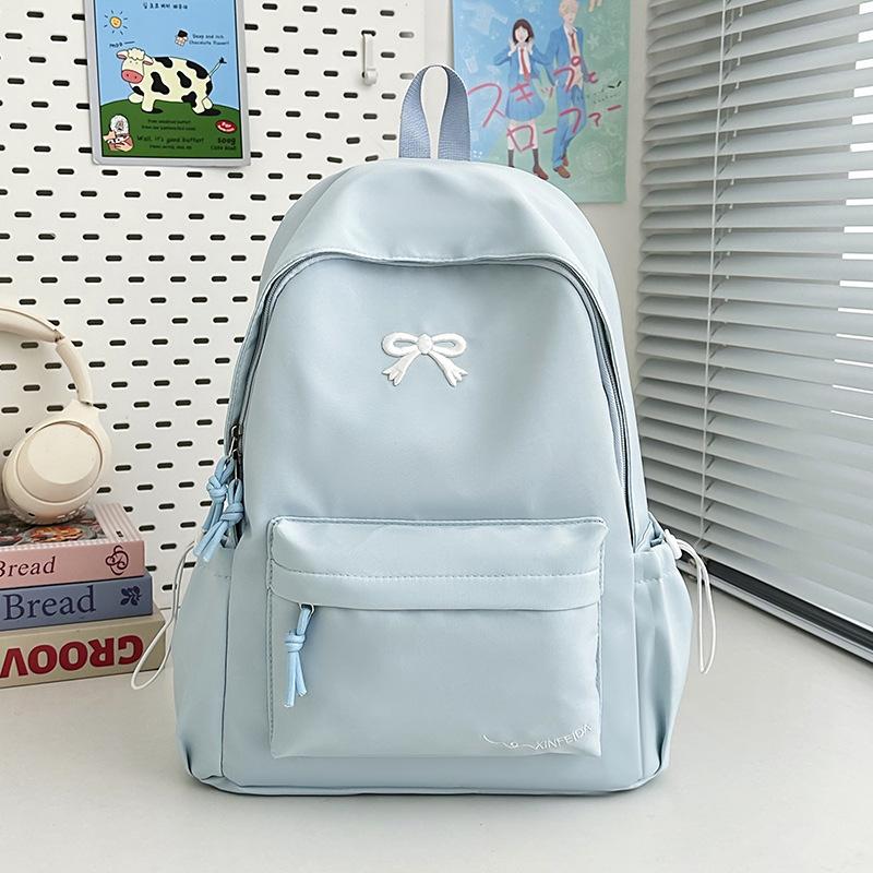 Schoolbag Japanese Ins Small Fresh Student Schoolbag Female Cute Embroidered Bow Backpack Solid Color Versatile Travel Backpack