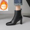 Fashion Genuine Leather Zipper 7.5cm High Heels Women's Short Boots Winter Black Beige Cowhide/sheepskin Short Plush Warm Women Boots 43