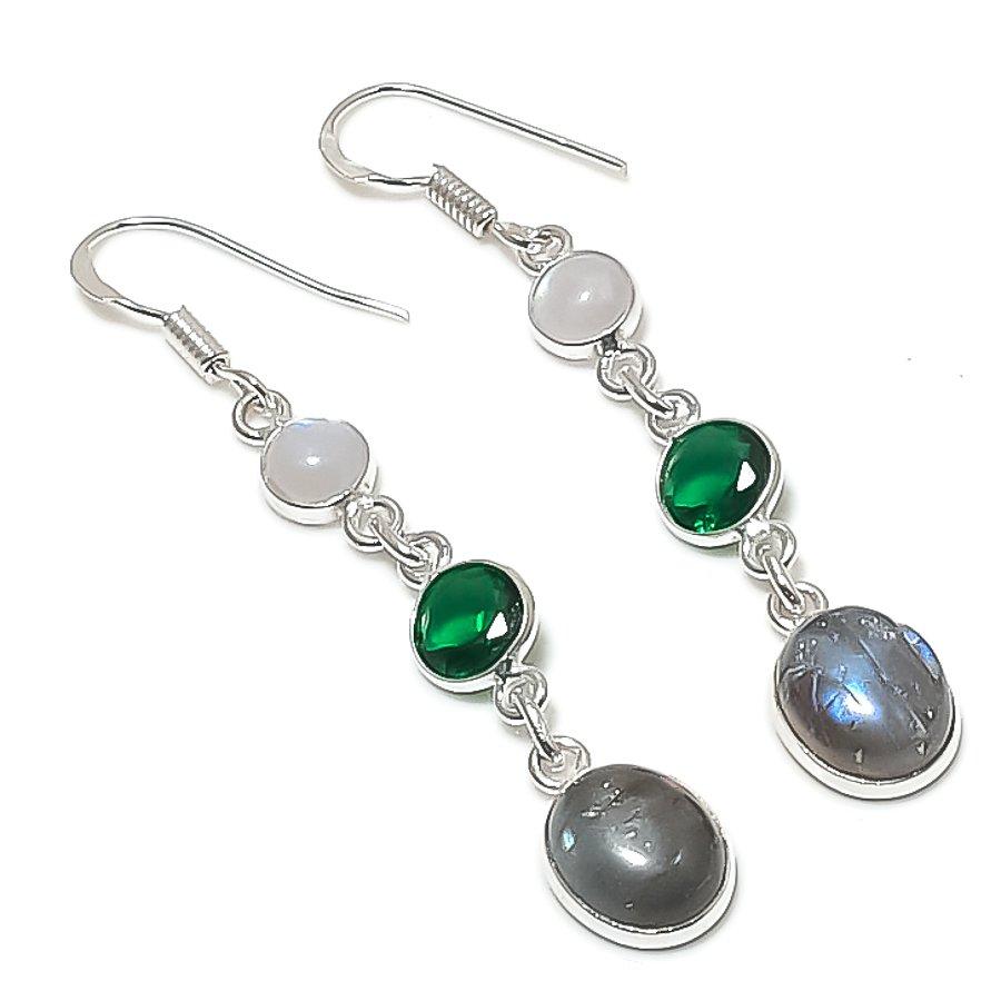 Labradorite, Diopside Gemstone 925 Sterling Silver Earring 2.36"