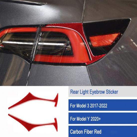 Red Carbon Fiber Car Rear Headlight Eyebrow Sticker For Tesla Model 3 Y 2017-22