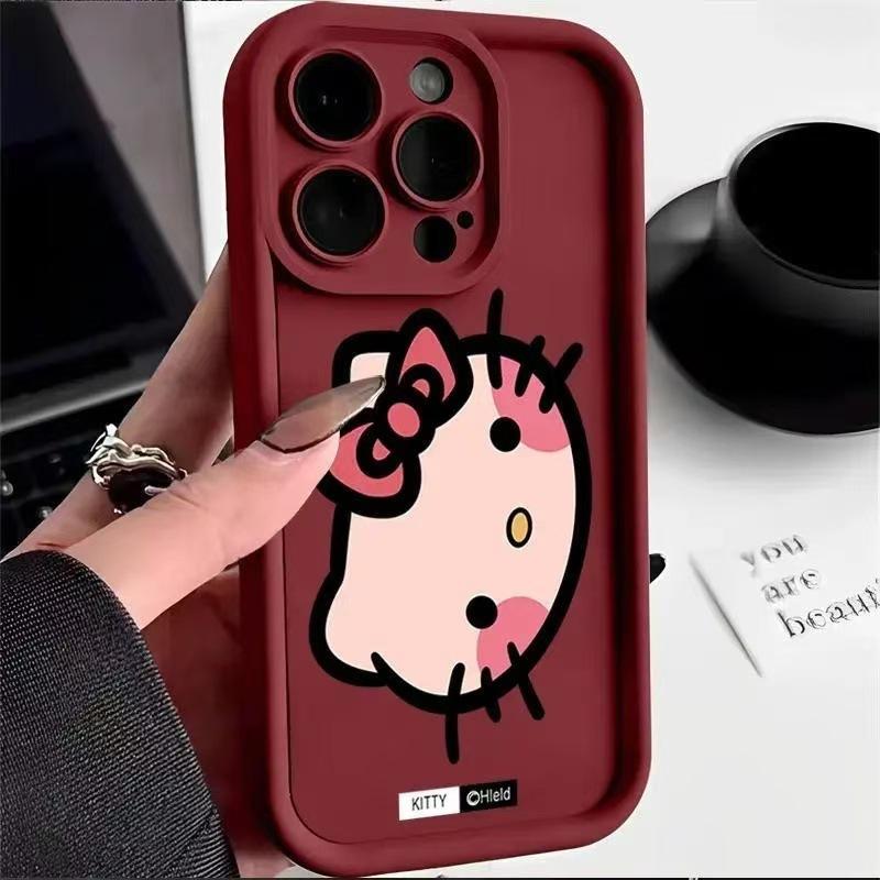 Hello Kitty head phone case for Apple iPhone 16 Pro, iPhone 15, 17 Pro, cute cartoon style, women's soft case.
