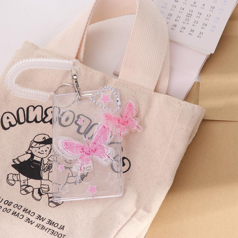 Porta-cartões de fotos transparente estilo coreano com pingente capa de cartão transparente menina/senhora