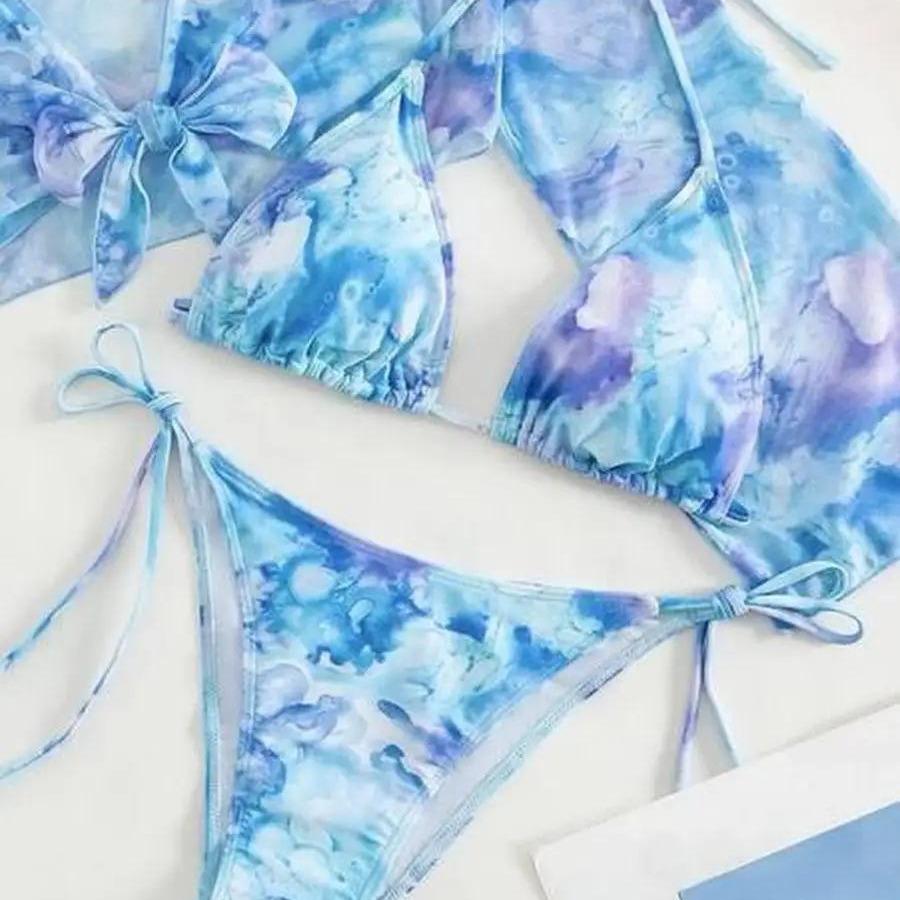 1011 Europe, America and Russia new colorful mesh three-piece bikini swimsuit swimsuit spot
