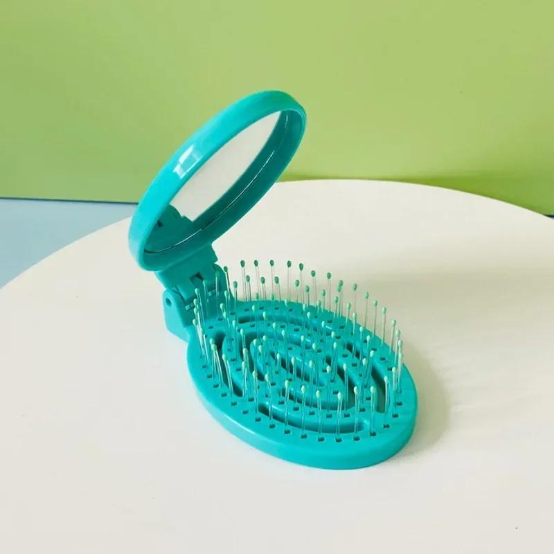 

Складная маленькая расческа для волос с зеркалом, портативная массажная гладкая расческа 2 в 1, складная портативная полая расческа, аксессуары для укладки