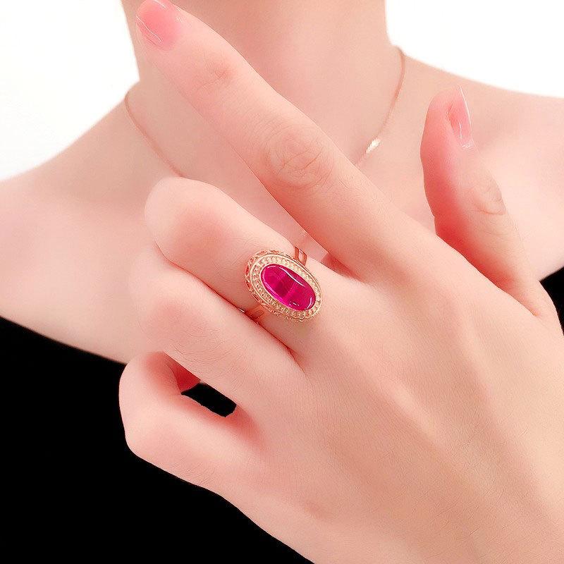 Rose Gold-Plated Purple Gold Oval Redstone Pendant Female Generous Foreign Style Color Gold Collarbone Chain