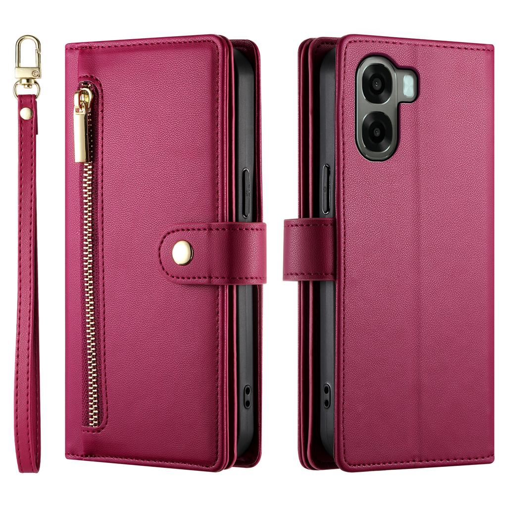 For Oppo A6x 5G / A6x 4G Leather Case Zipper Pocket Wallet Phone Cover with Straps