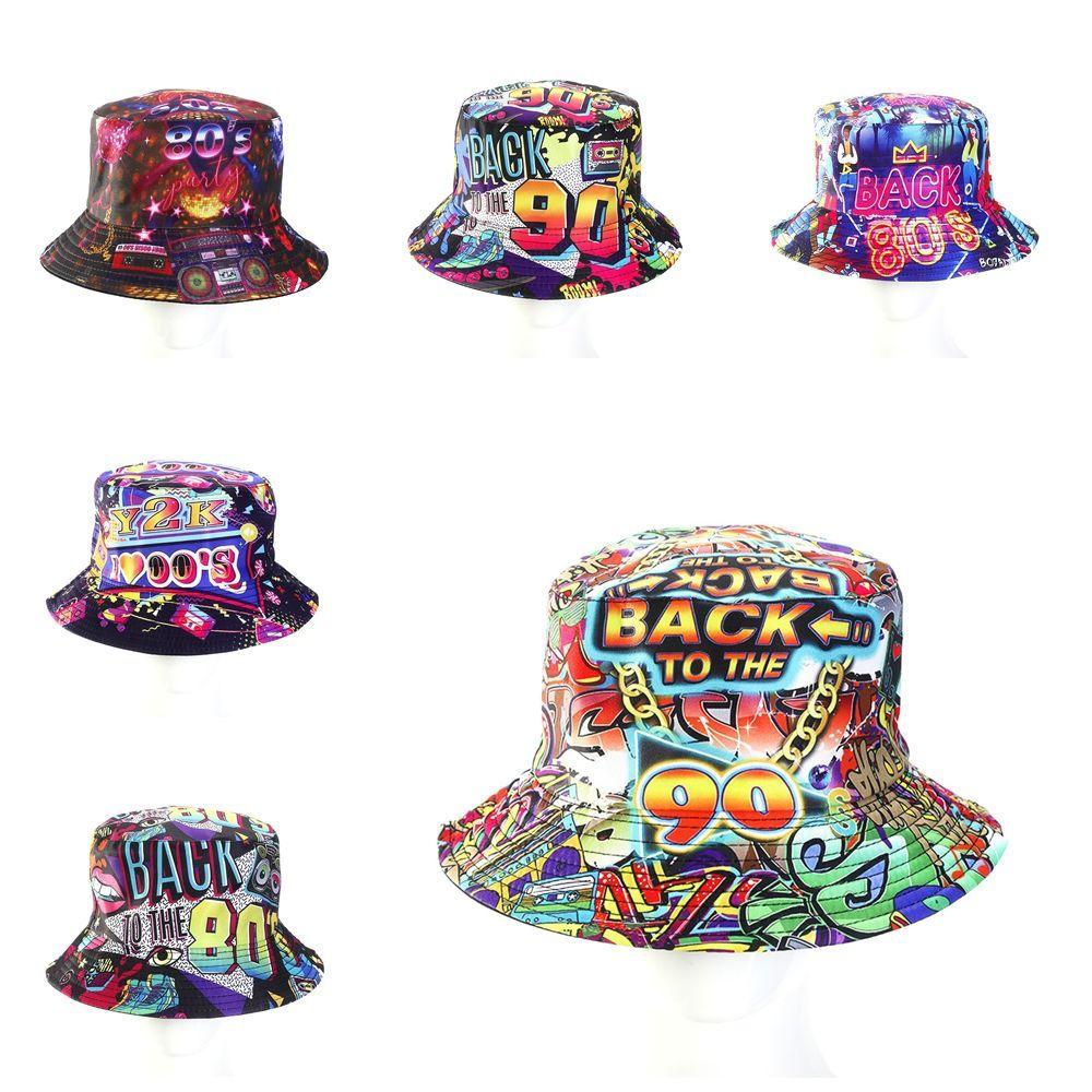 Quick Drying Sun Hat Retro Graffiti 80s 90s Fisherman Hat Fashion Reversible Bucket Hat Unisex