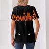 Women's Casual Halloween Print V Neck Short Sleeve Button Front T Shirt Lightweight Top for Everyday Wear