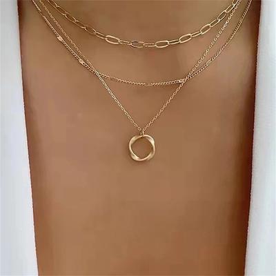 2024 New Gold Color Multi Layered Chains Necklace for Women Girls Circle Pendant Vintage Necklaces Fashion Jewelry Gifts