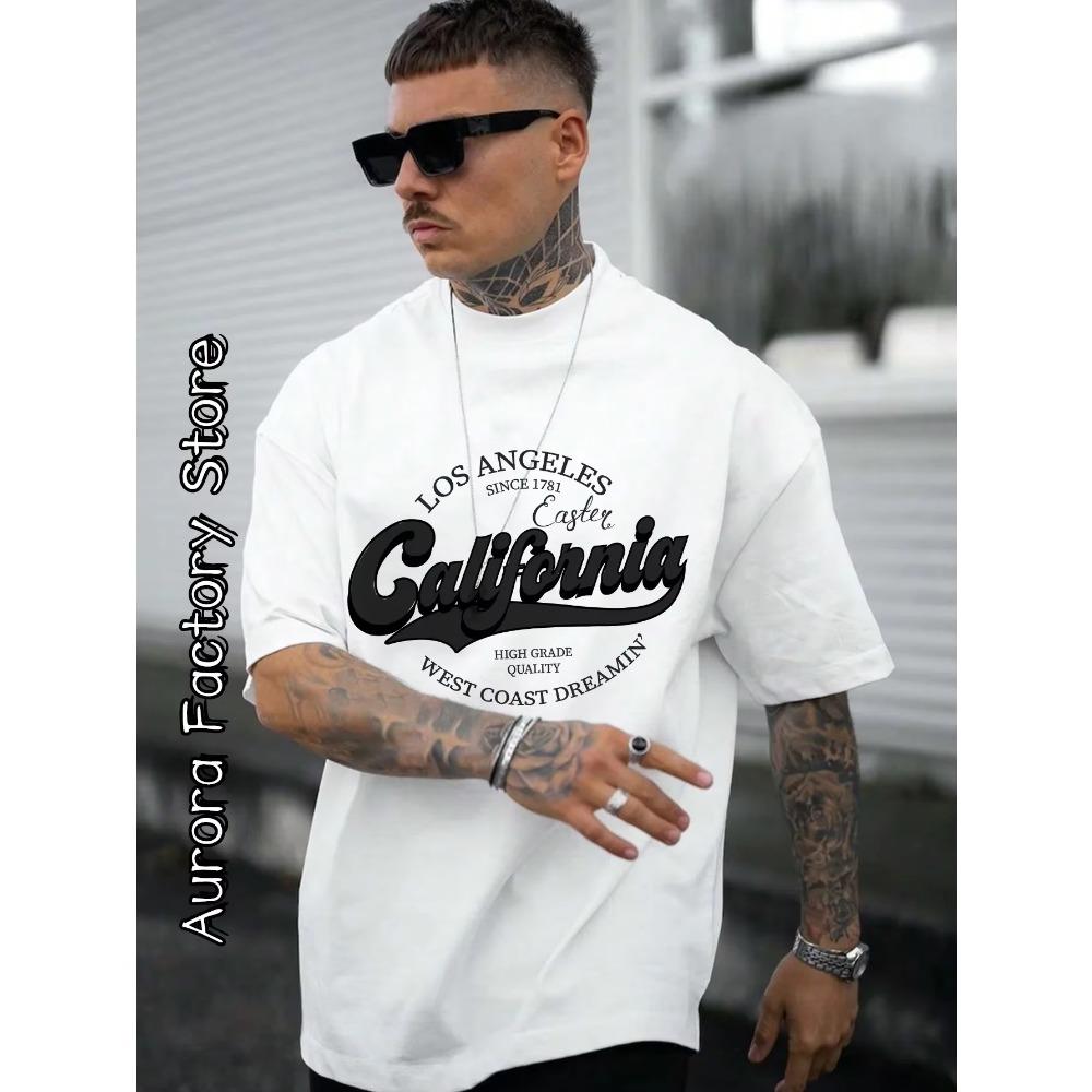 Summer Fashion Heavyweight Retro Men's English Letters 100% Cotton Printed Round Neck High-quality Casual Fitness Street T-shirt