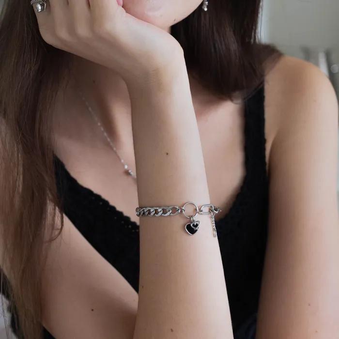 Black Heart Bold Chain Bracelet