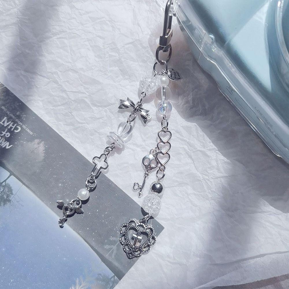 Key Chain Silver Pentagram Phone Pendant Y2k Star & Cross Phone Strap Car Key Chain