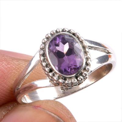 Natural Pink Amethyst Gemstone 925 Solid Sterling Silver Jewelry Ring S.7 e2D52