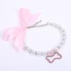 Dog Cat Pearls Necklace Collar with Rhinestones Bone Charm Pendant Pet Puppy Jewelry Accessory (Pink, Small)
