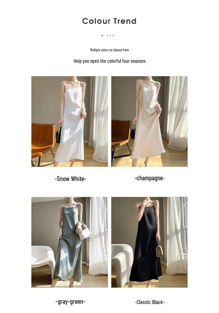 2024 Summer One-Shoulder Satin Acetate Camisole Dress for Women