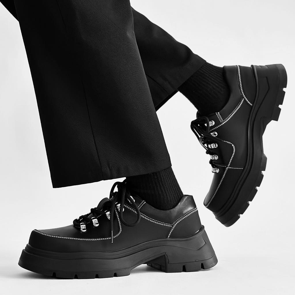 New Black Platform Business Shoes Men's Thick Soled Leather Shoes For Men British Style