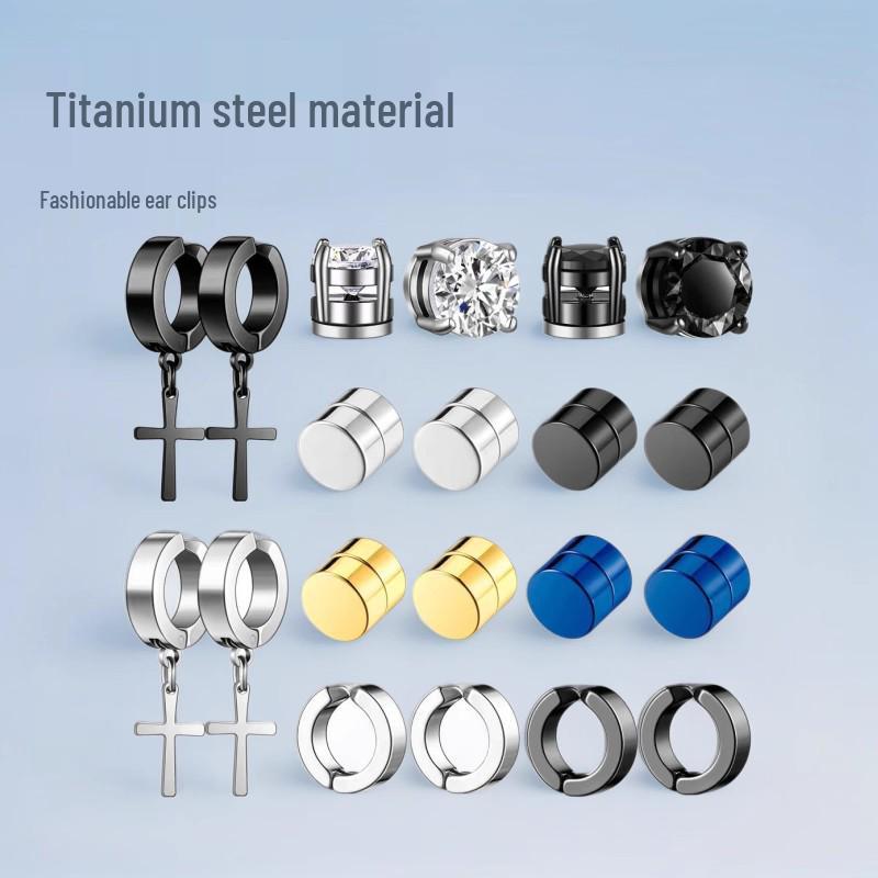 Set de Pendientes Magnéticos de Acero Inoxidable con Forma de Cruz y Circonita para Hombres y Mujeres