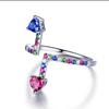 Anello Popolare in Argento Creativo Intarsiato con Zircone di Cristallo Colorato Anello da Donna Anello di Nicchia Personalizzato