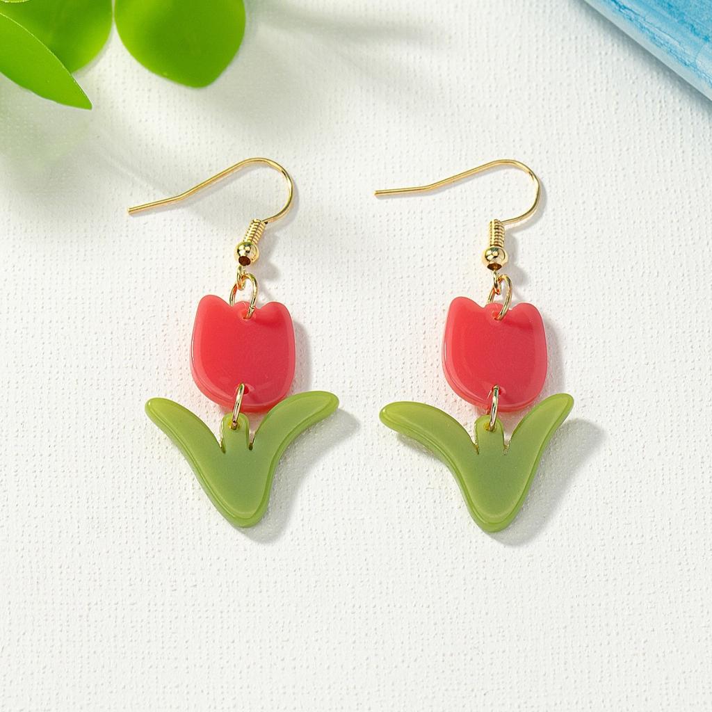 Pink tulip earrings, earrings, sweet and cute, exquisite and small acrylic wind earrings.